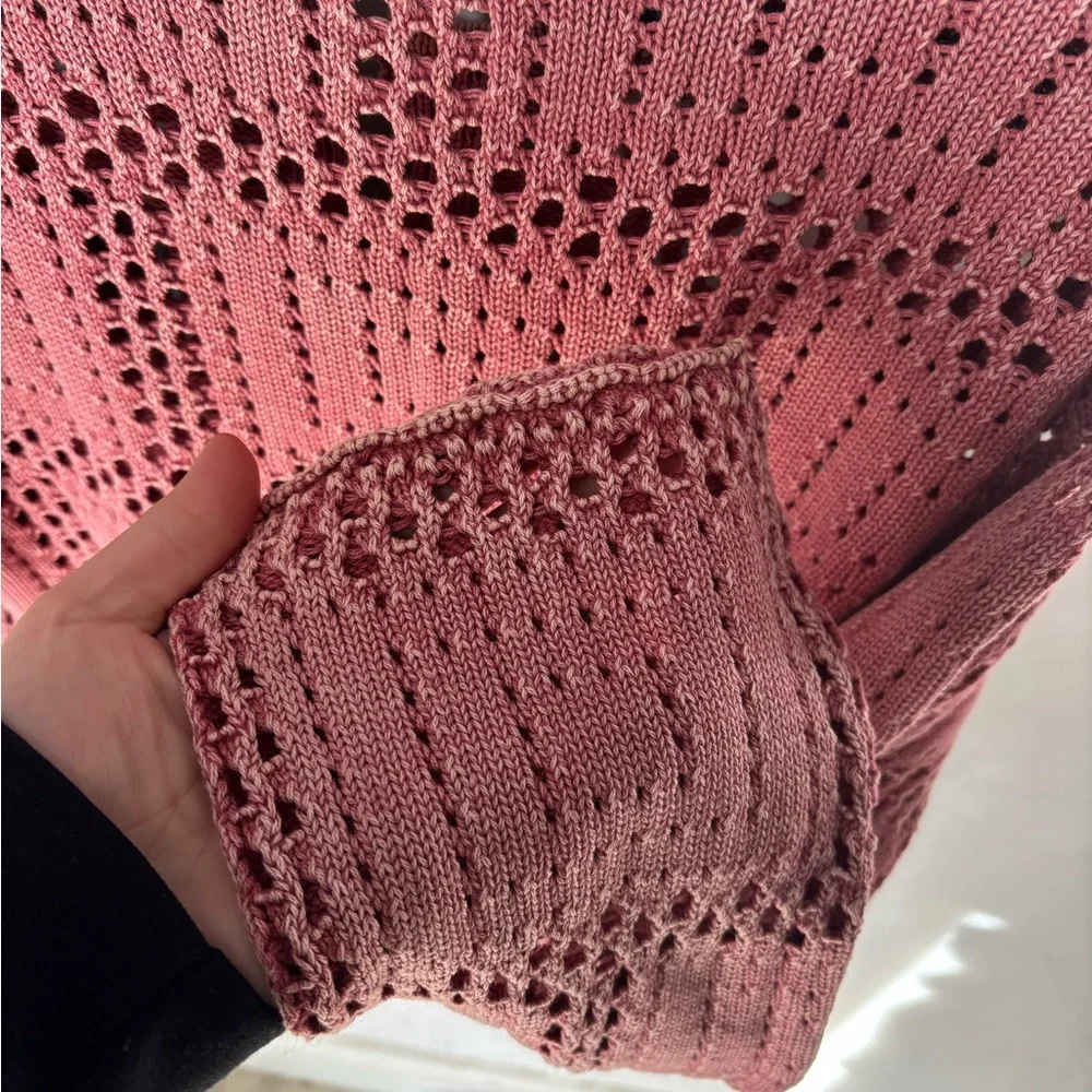 Lucky Brand Open Stitch Peplum Long Bell Sleeve Sweater Top Crochet style Small - Picture 4 of 6